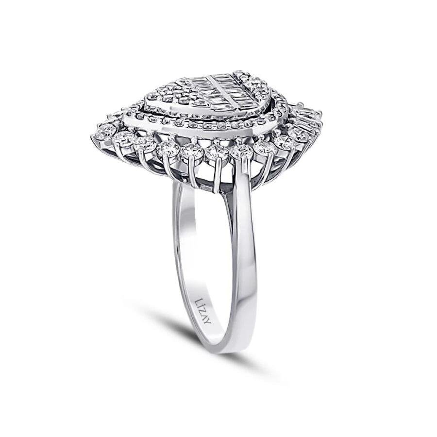 1,55 Karat Diamant-Baguette-Birnenring