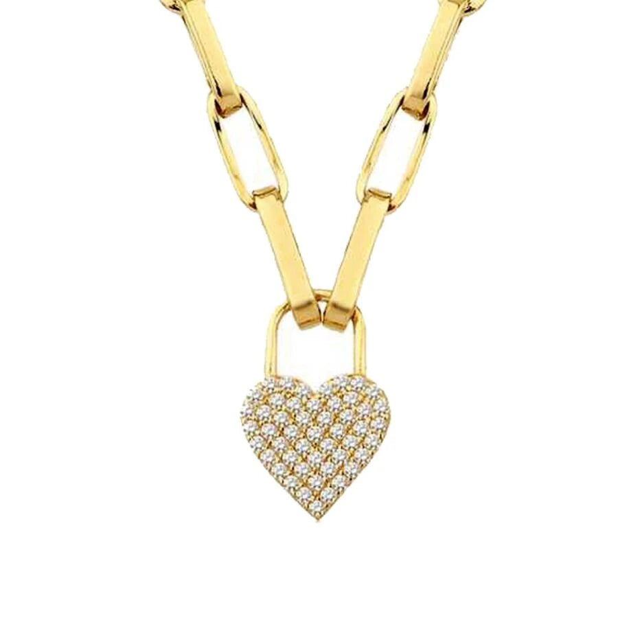 Gold Stone Heart Paperclip Necklace