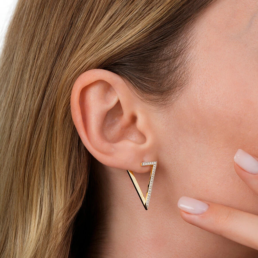 Gold Triangle Stone Earrings