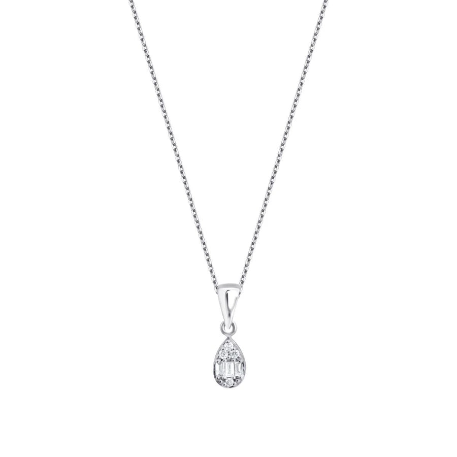 0.06 Carat Diamond Baguette Pear Necklace