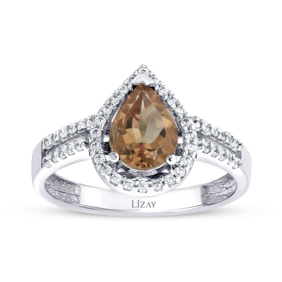 Gold Colored Pear Stone Ring
