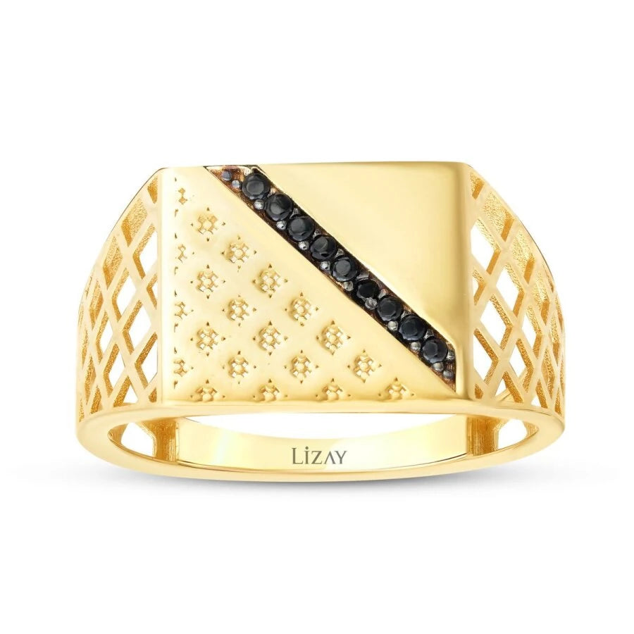 Gold Line Black Stone Men’s Ring