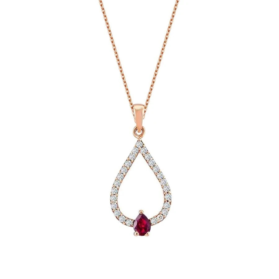 0.24 Carat Diamond Pear Ruby Necklace