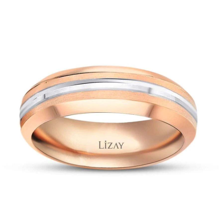 Gold Two-Tone Striped Wedding Band