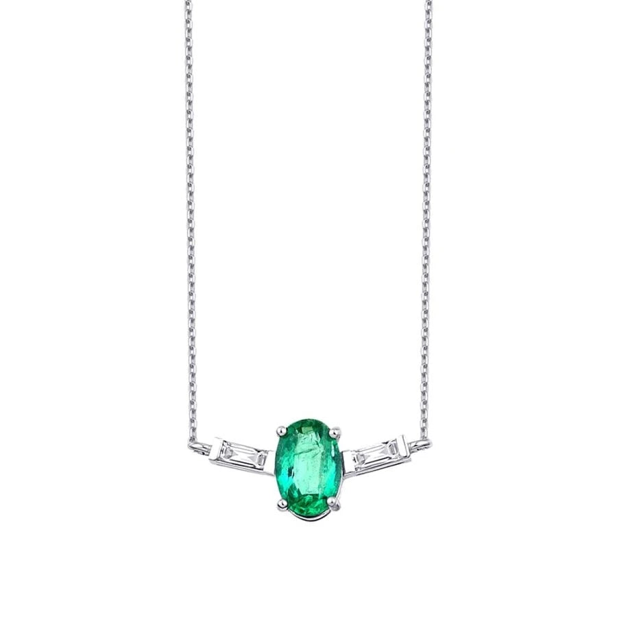 Halskette mit 0,45 Karat Diamant und Smaragd im Baguetteschliff