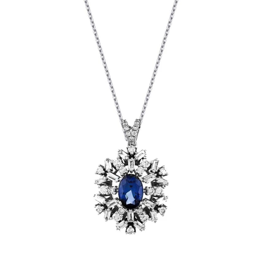 Halskette mit 1,75 Karat Diamant und Saphir