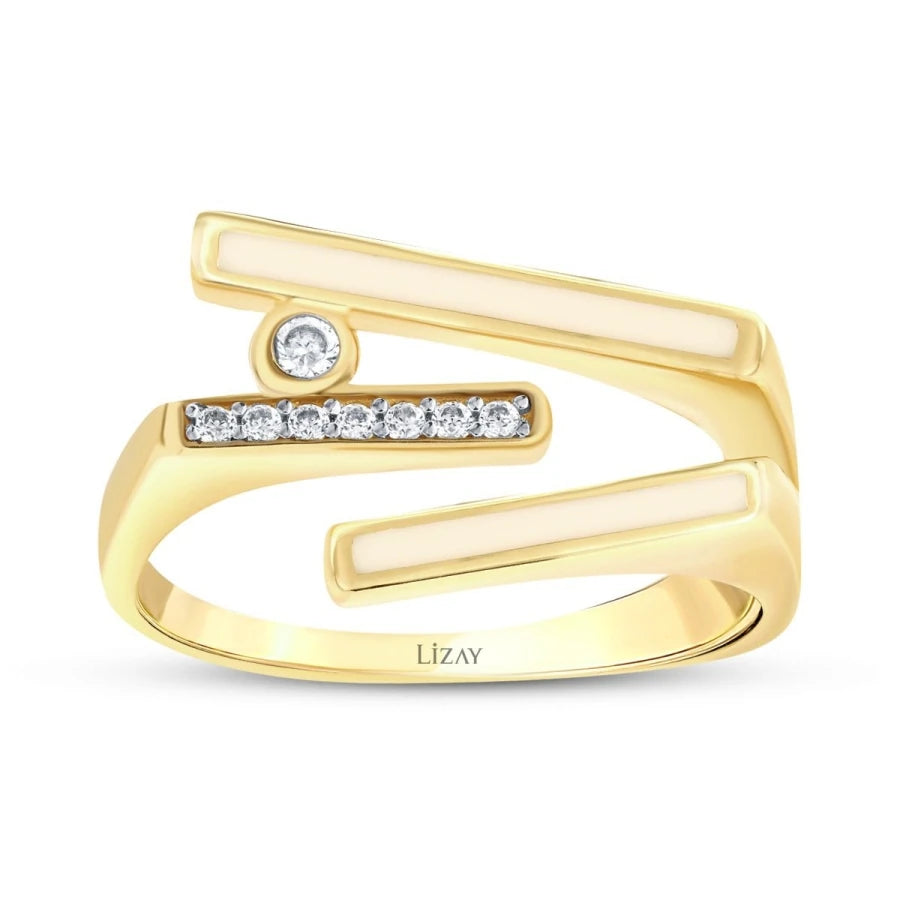 Gold Enameled Stone Ring