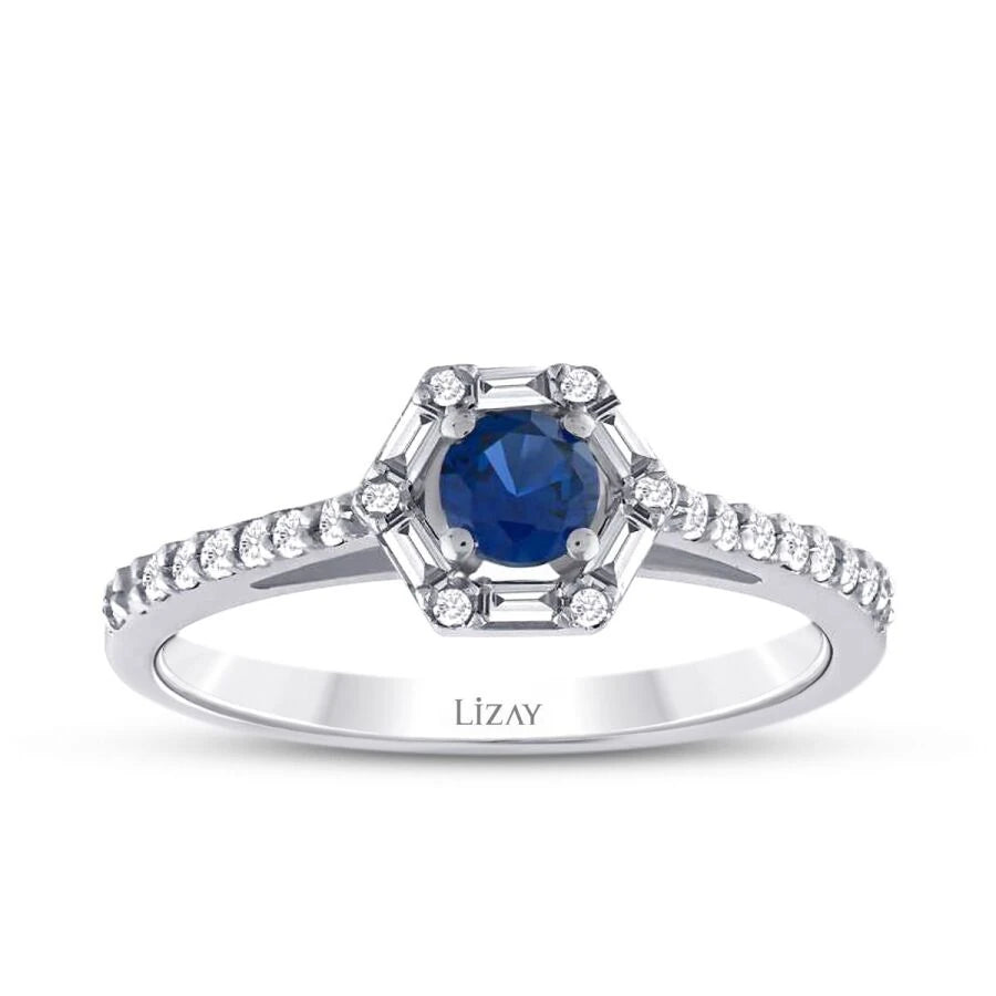 0.61 Carat Diamond Baguette Sapphire Ring