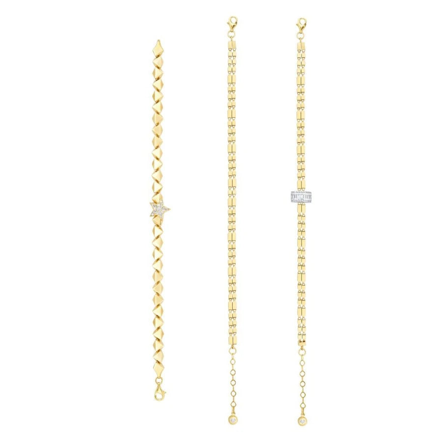 Goldarmband mit Kettendetails und Baguetteschliff