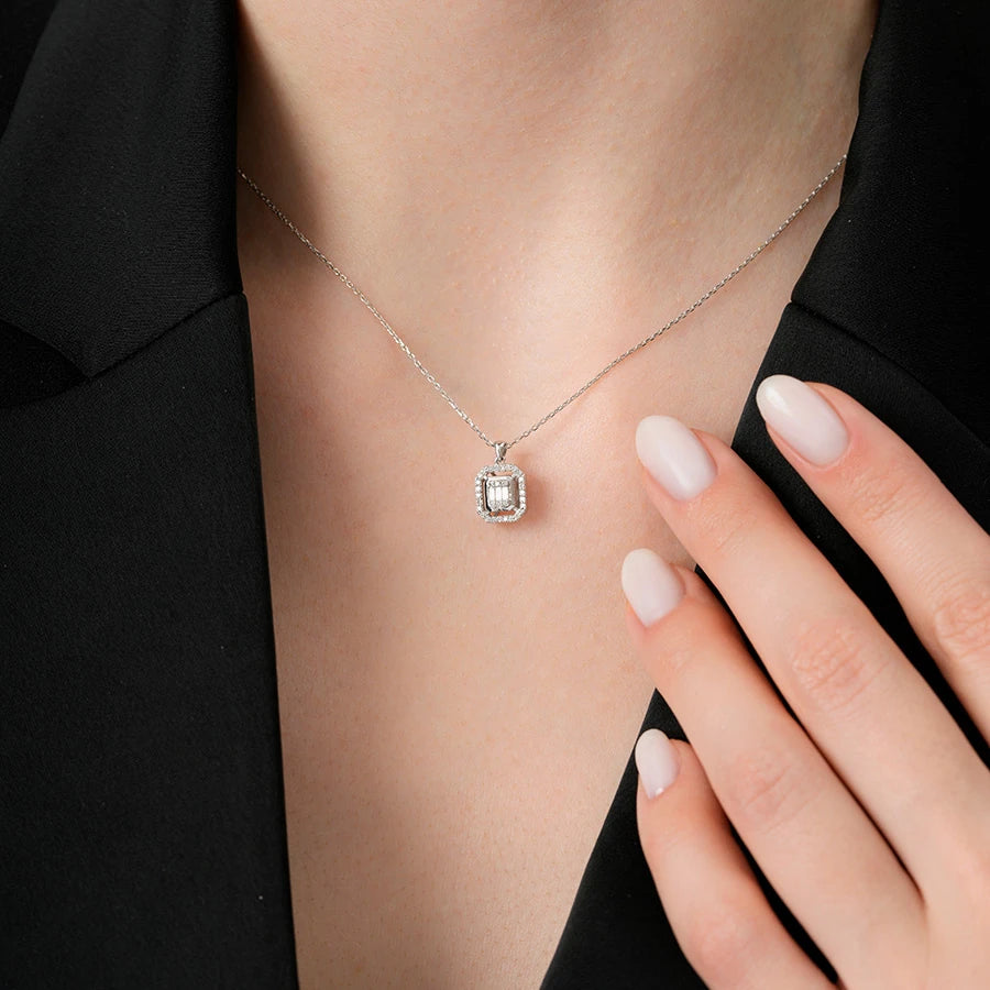 0.14 Carat Diamond Baguette Necklace