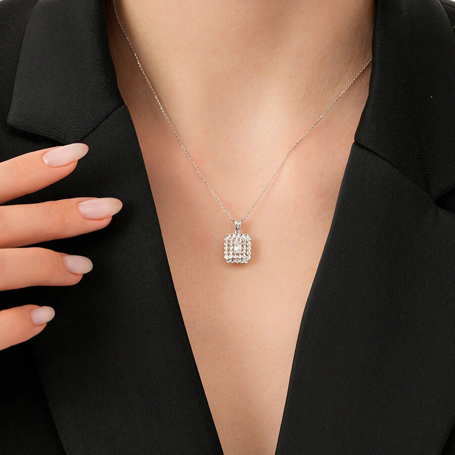 0.08 Carat Diamond Baguette Necklace
