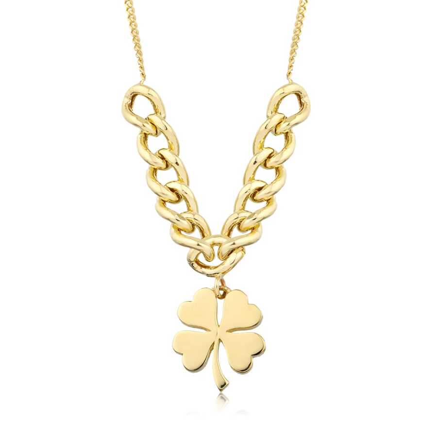 Gold Chain-Detail Clover Necklace