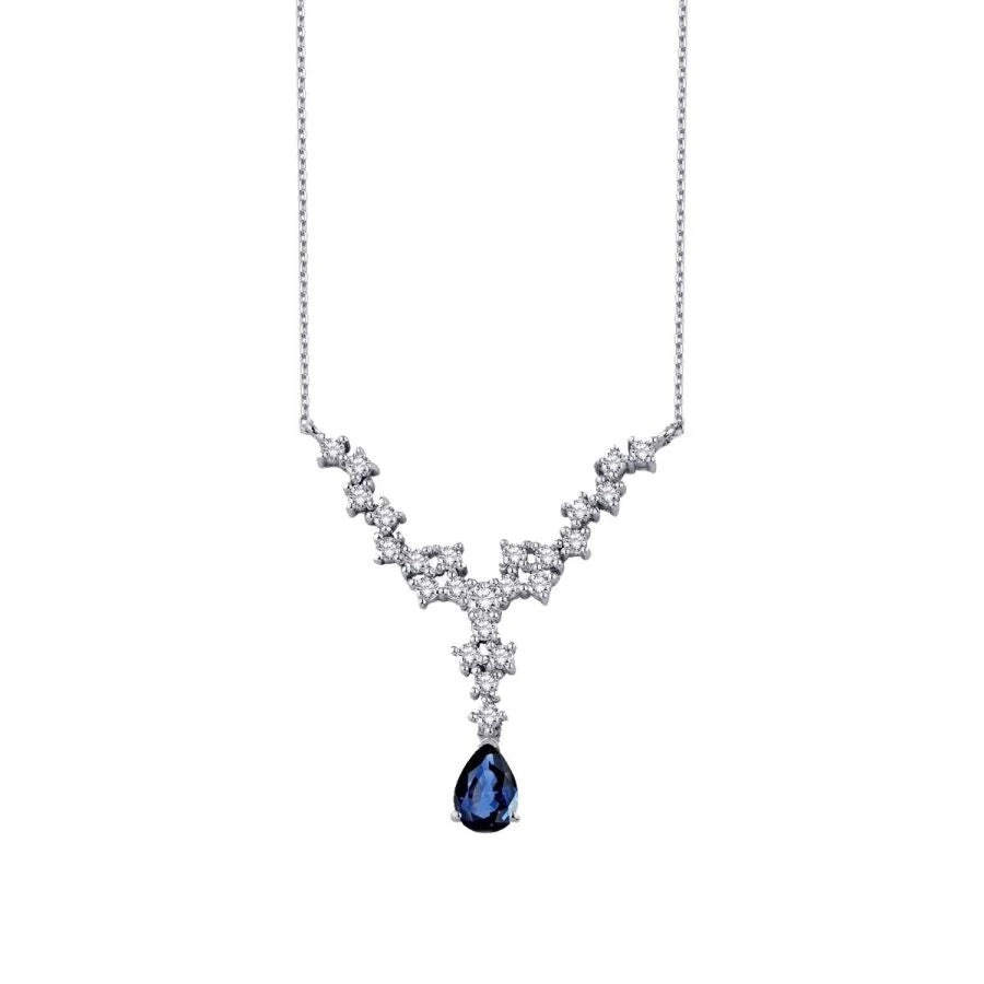 Halskette mit 0,86 Karat Diamant und birnenförmigem Saphir