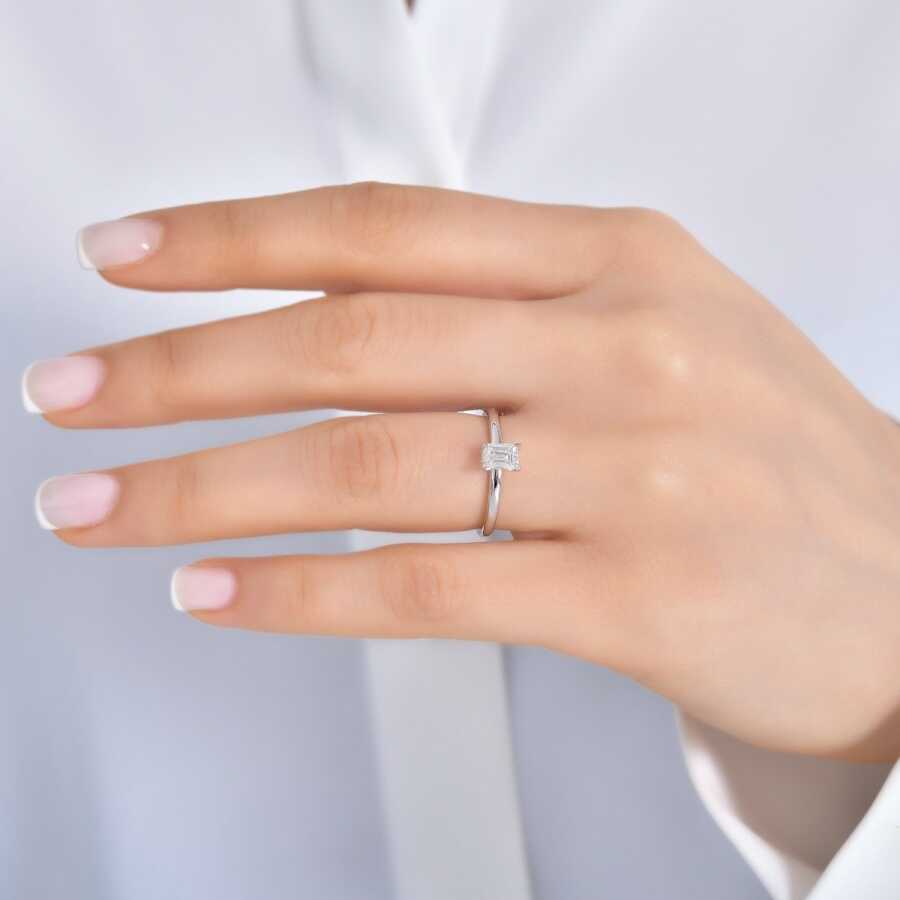 0.50 Carat Diamond Emerald Cut Solitaire Engagement Ring