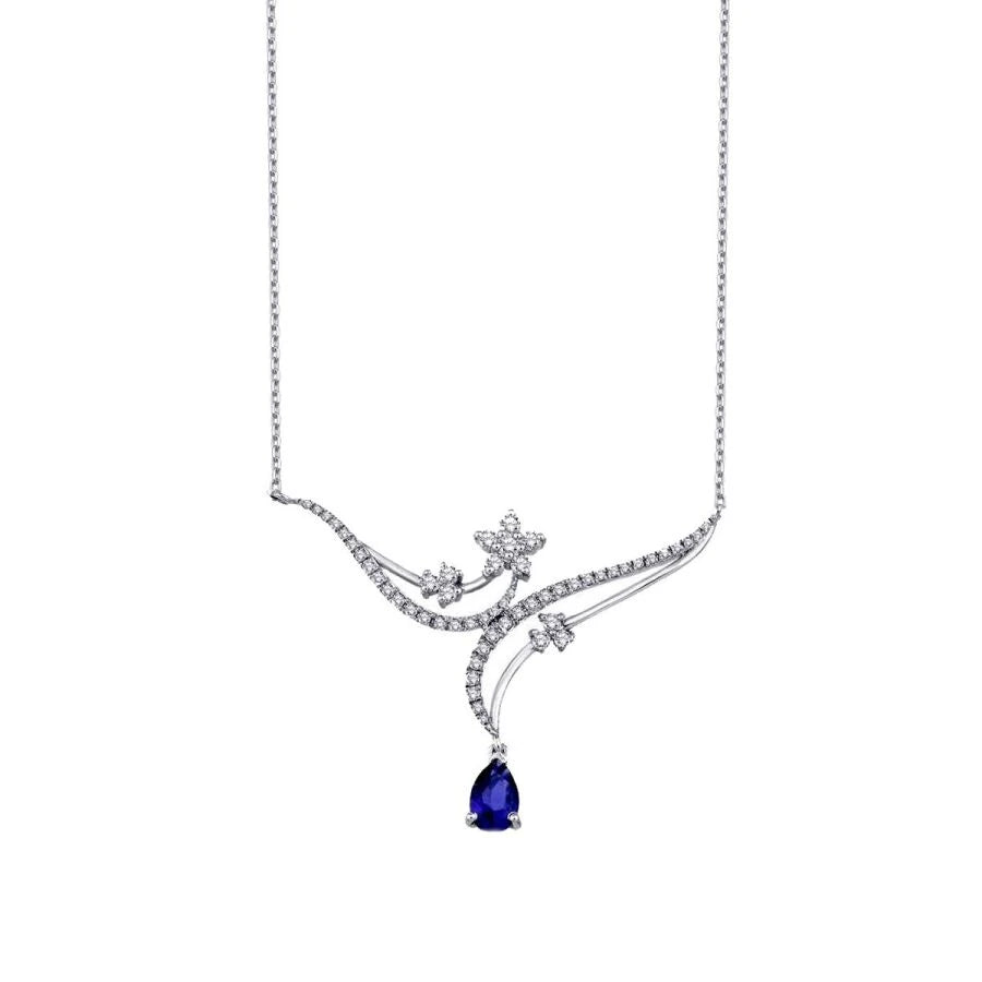 Halskette mit 0,86 Karat Diamantblume und Saphir
