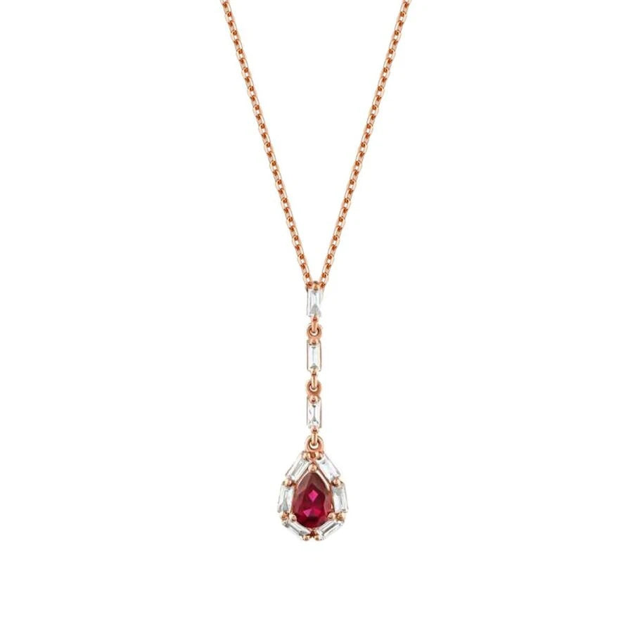 0.75 Carat Diamond Baguette Ruby Necklace