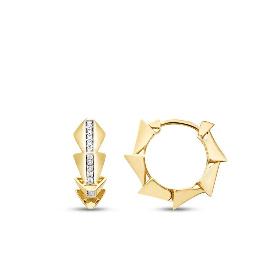 Goldene, spitze Creolen mit Stein