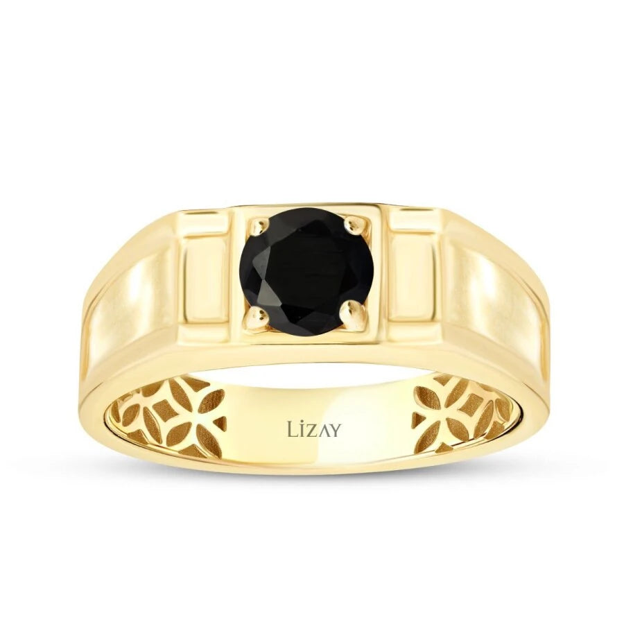 Gold Single Black Stone Men’s Ring