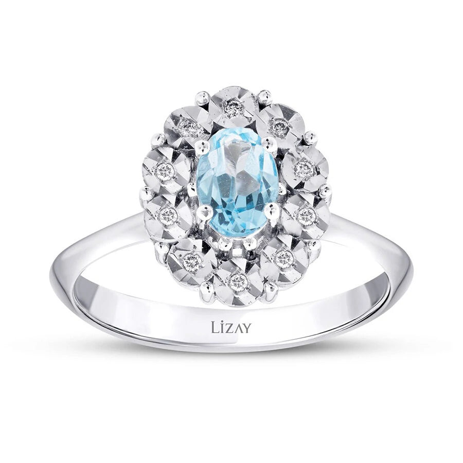 0,60 Karat Diamant-Blautopas-Ring
