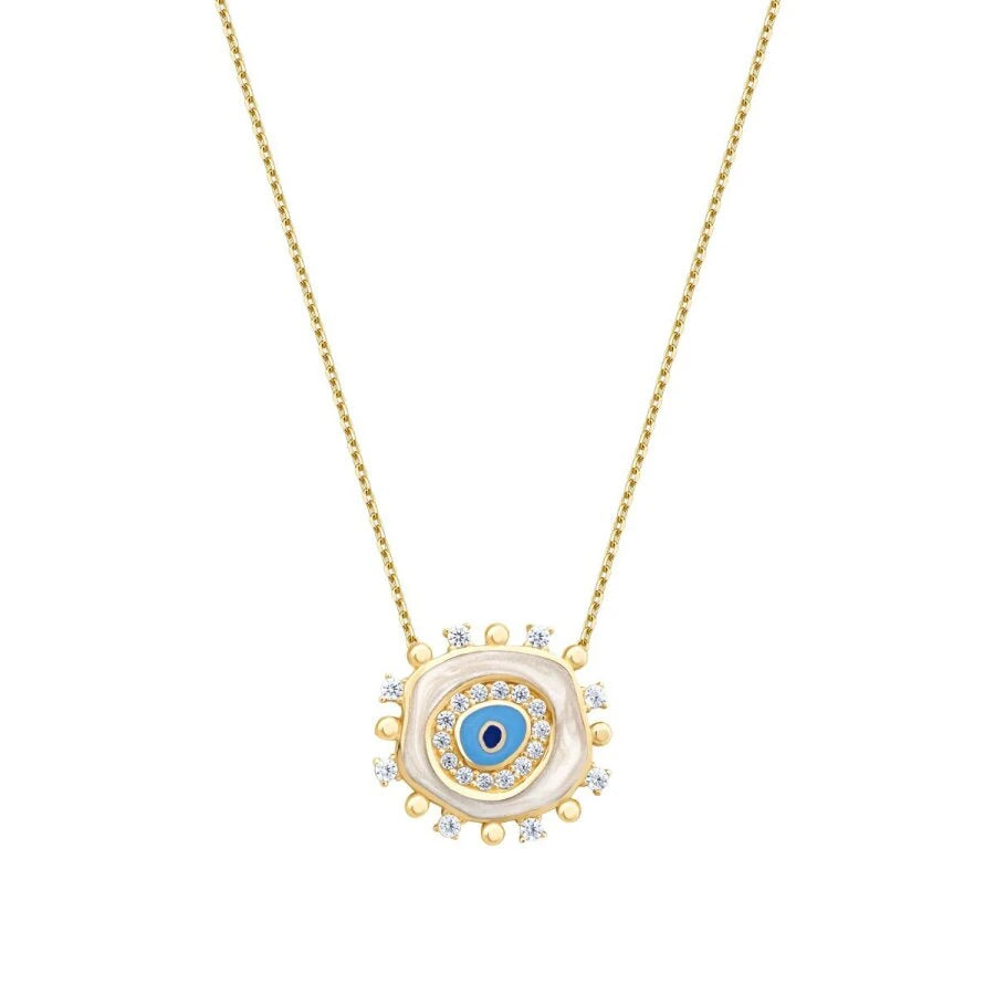 Gold Stone White Evil Eye Necklace