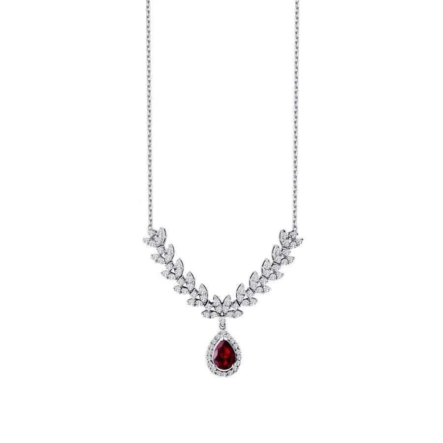 1.99 Carat Diamond Pear Ruby Necklace