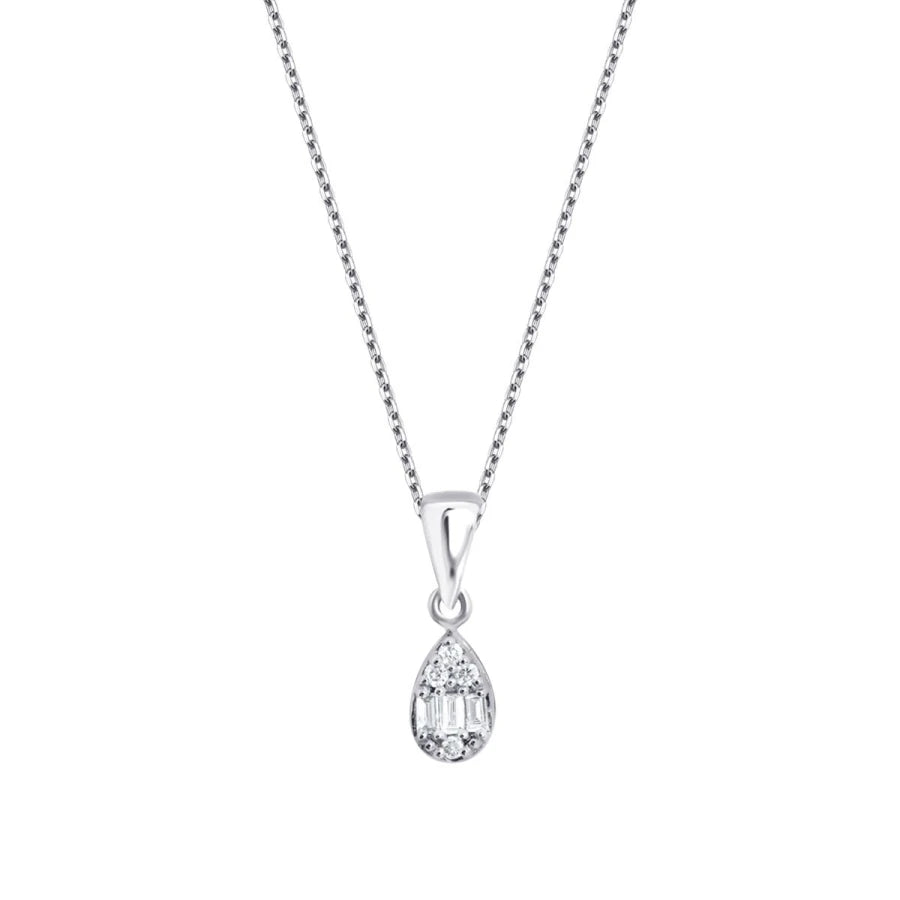0.06 Carat Diamond Baguette Pear Necklace