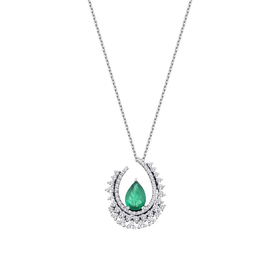 Halskette mit 1,07 Karat Diamant und Smaragd