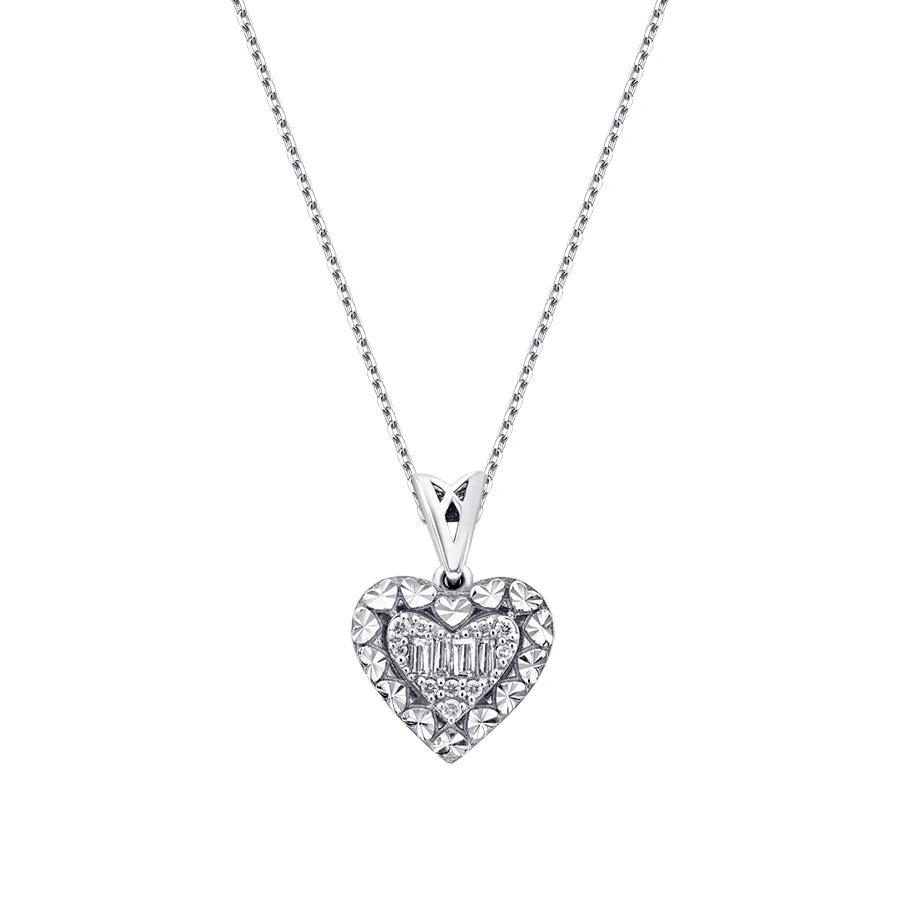 0.10 Carat Diamond Baguette Heart Necklace