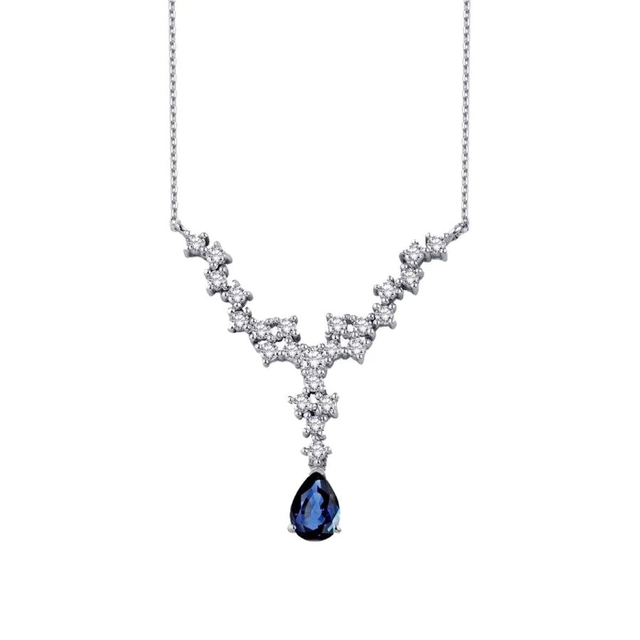 Halskette mit 0,86 Karat Diamant und birnenförmigem Saphir