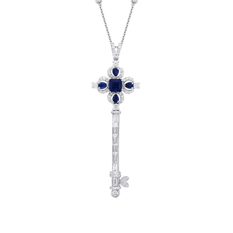 2.53 Carat Diamond Sapphire Key Necklace