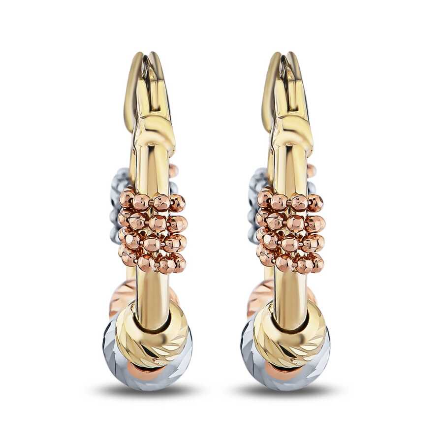 Dreifarbige, gedrehte Kugel-Creolen aus Gold