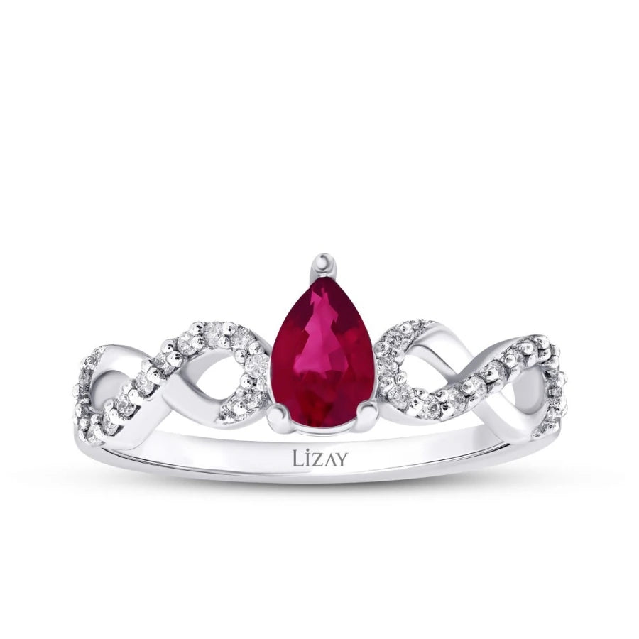 0.76 Carat Diamond Pear Ruby Ring