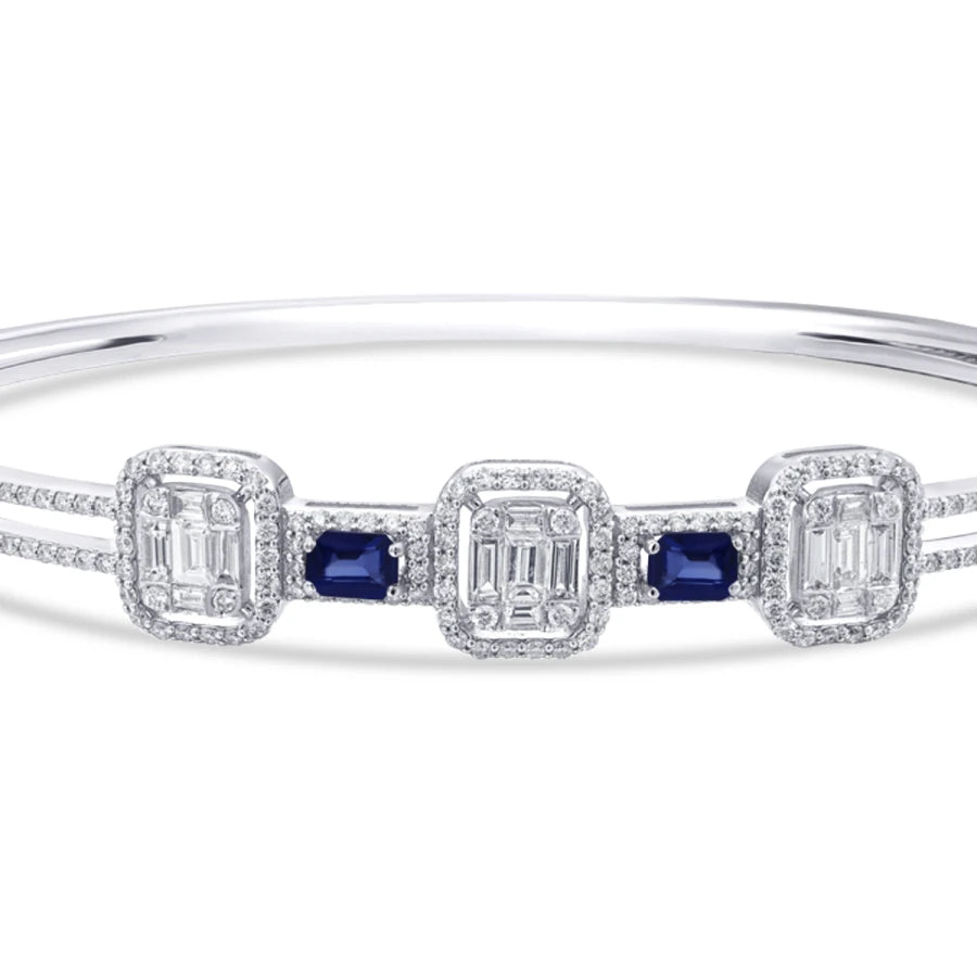 1.84 Carat Diamond Baguette Sapphire Bangle
