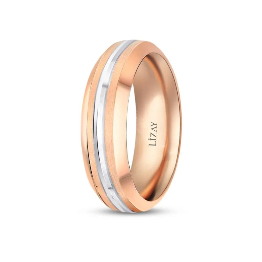 Gold Two-Tone Striped Wedding Band