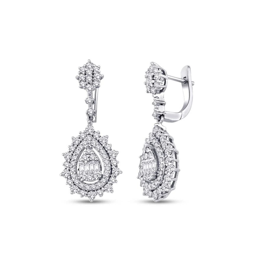 1.53 Carat Diamond Pear Baguette Earrings