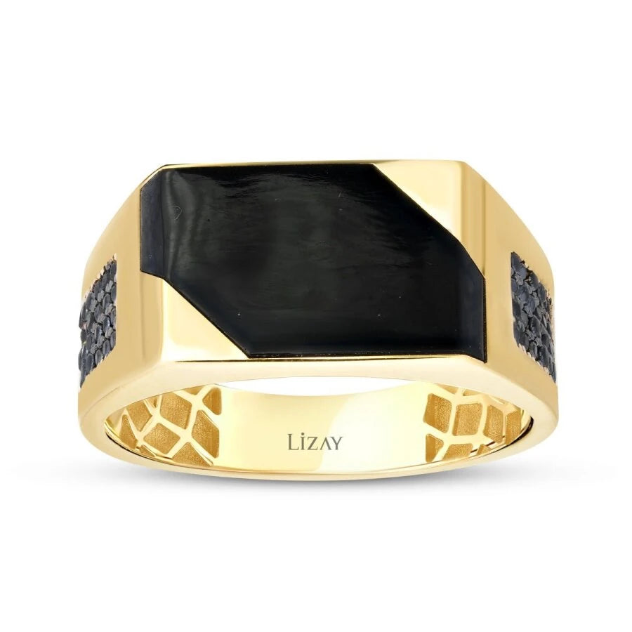 Gold Black Enamel Men’s Ring