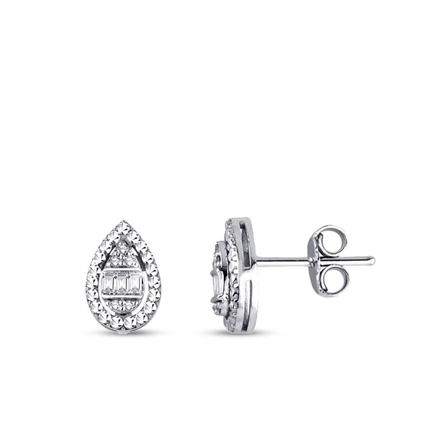0.10 Carat Diamond Pear Baguette Earrings