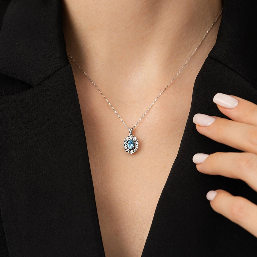 0.59 Carat Diamond Blue Topaz Necklace