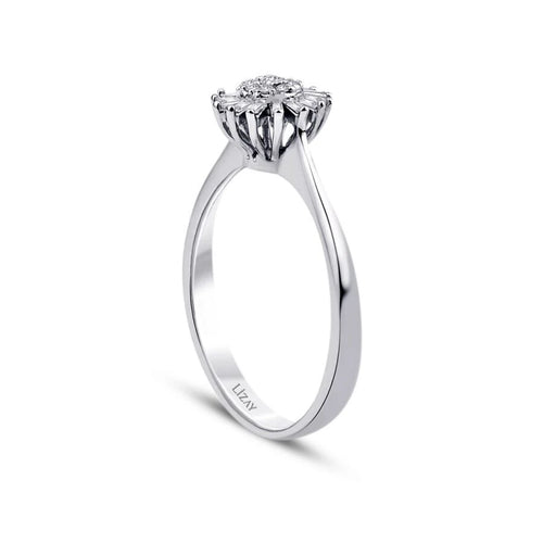 0.12 Carat Diamond Flower Baguette Ring