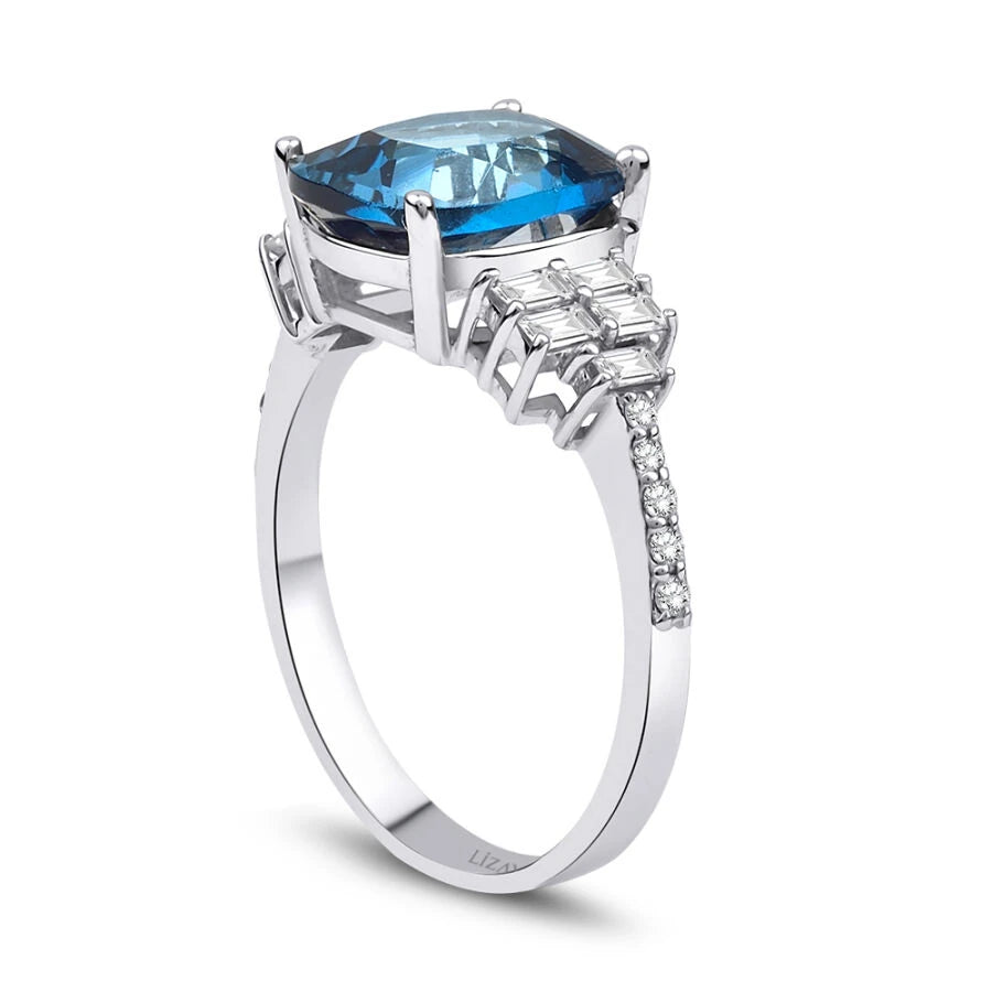3.79 Carat Diamond Blue Topaz Ring