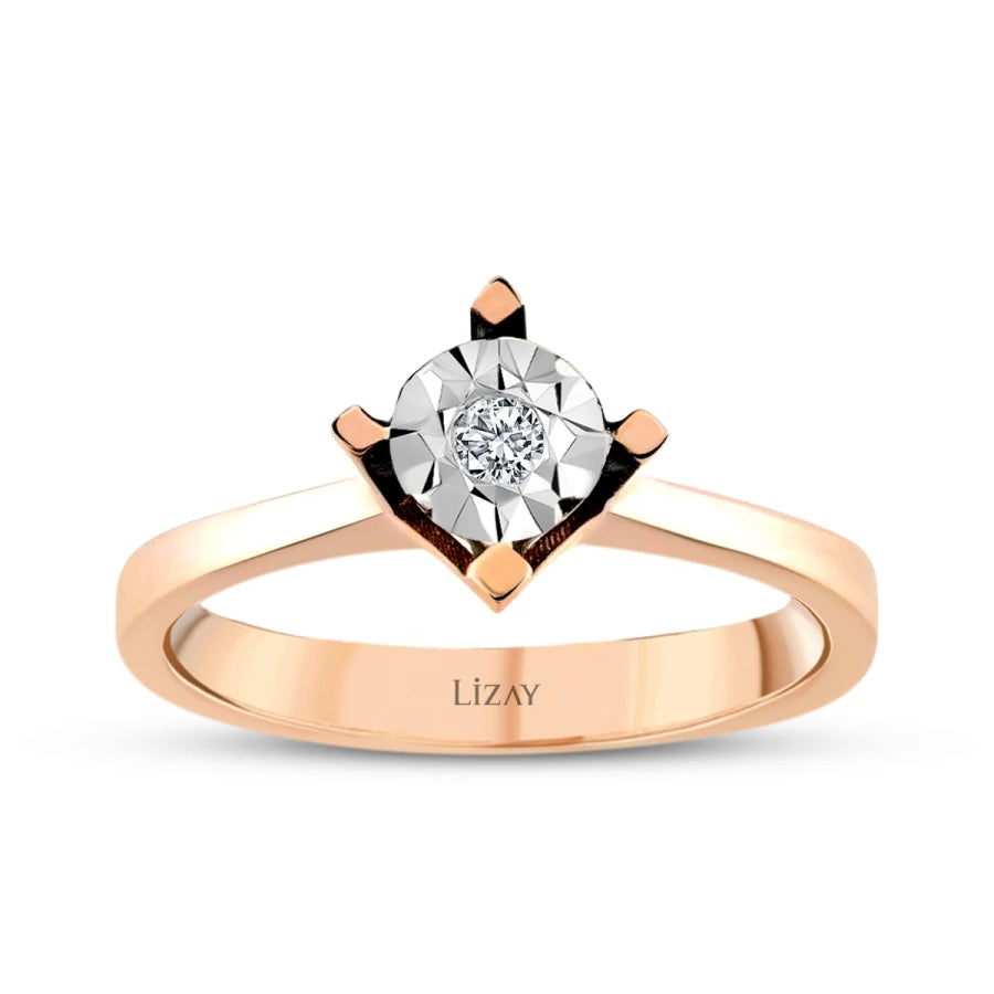 0.02 Carat Diamond Rounda Solitaire Engagement Rose Ring