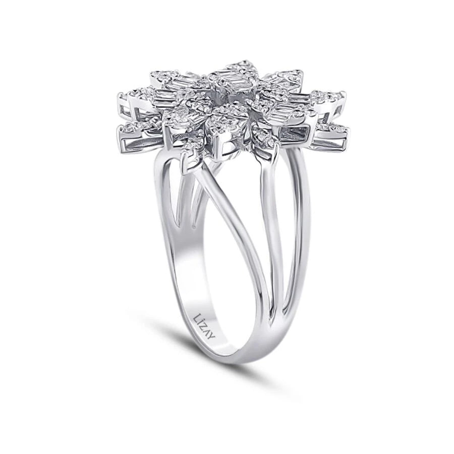0.90 Carat Diamond Baguette Flower Ring