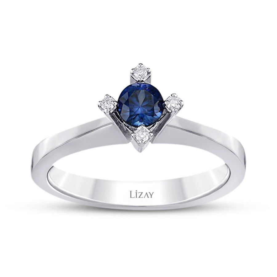 0.54 Carat Diamond Round Solitair Sapphiree Engagement Ring