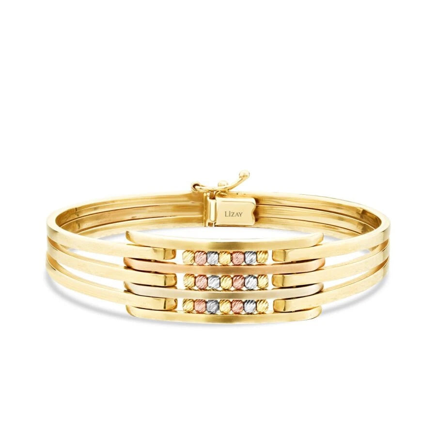 Gold Ribbed Ball Bangle