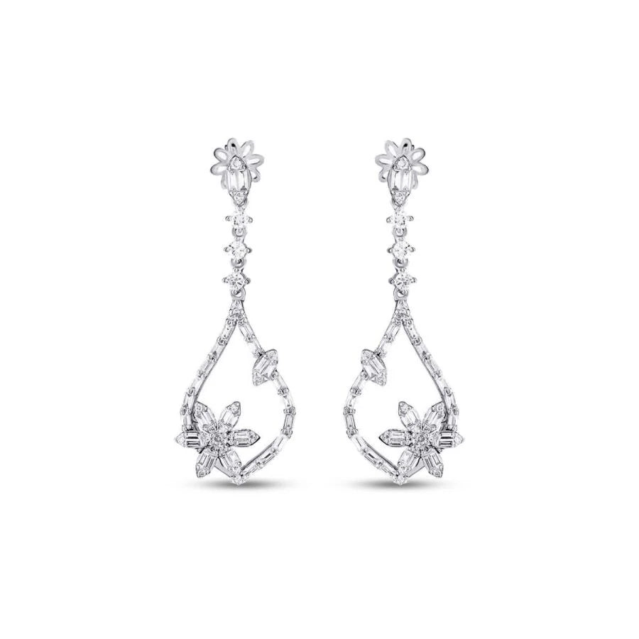 1,33 Karat Diamant-Baguette-Blumenohrringe