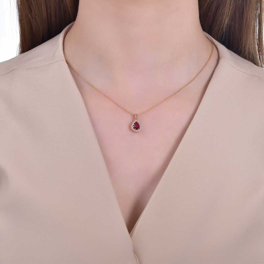1.18 Carat Diamond Pear Ruby Necklace
