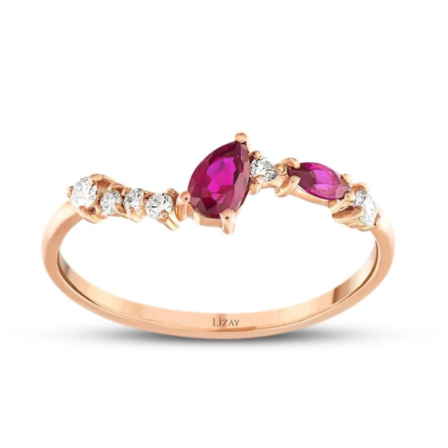 0.46 Carat Diamond Pear Ruby Ring