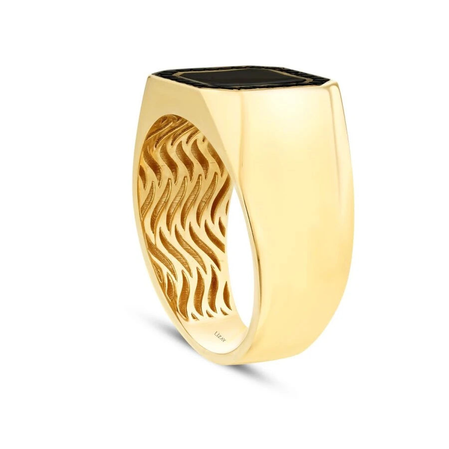 Gold Black Enamel Stone Men’s Ring