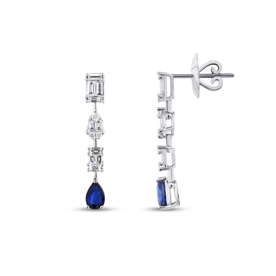 2.00 Carat Diamond Baguette Sapphire Earrings