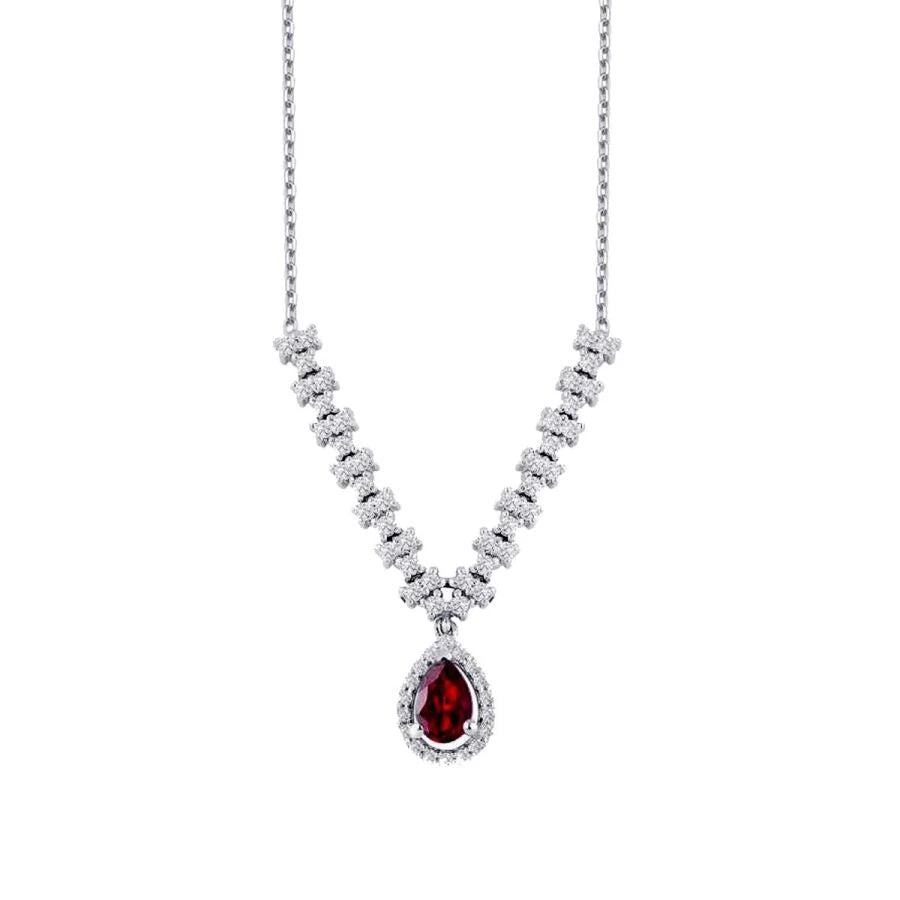 1.22 Carat Diamond Pear Ruby Necklace